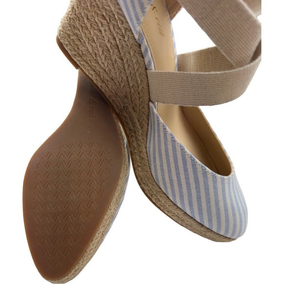 Violet & Red Lynda Blue and White Stripe Espadrille Wedge with Ankle Strap - Picture 2 of 5